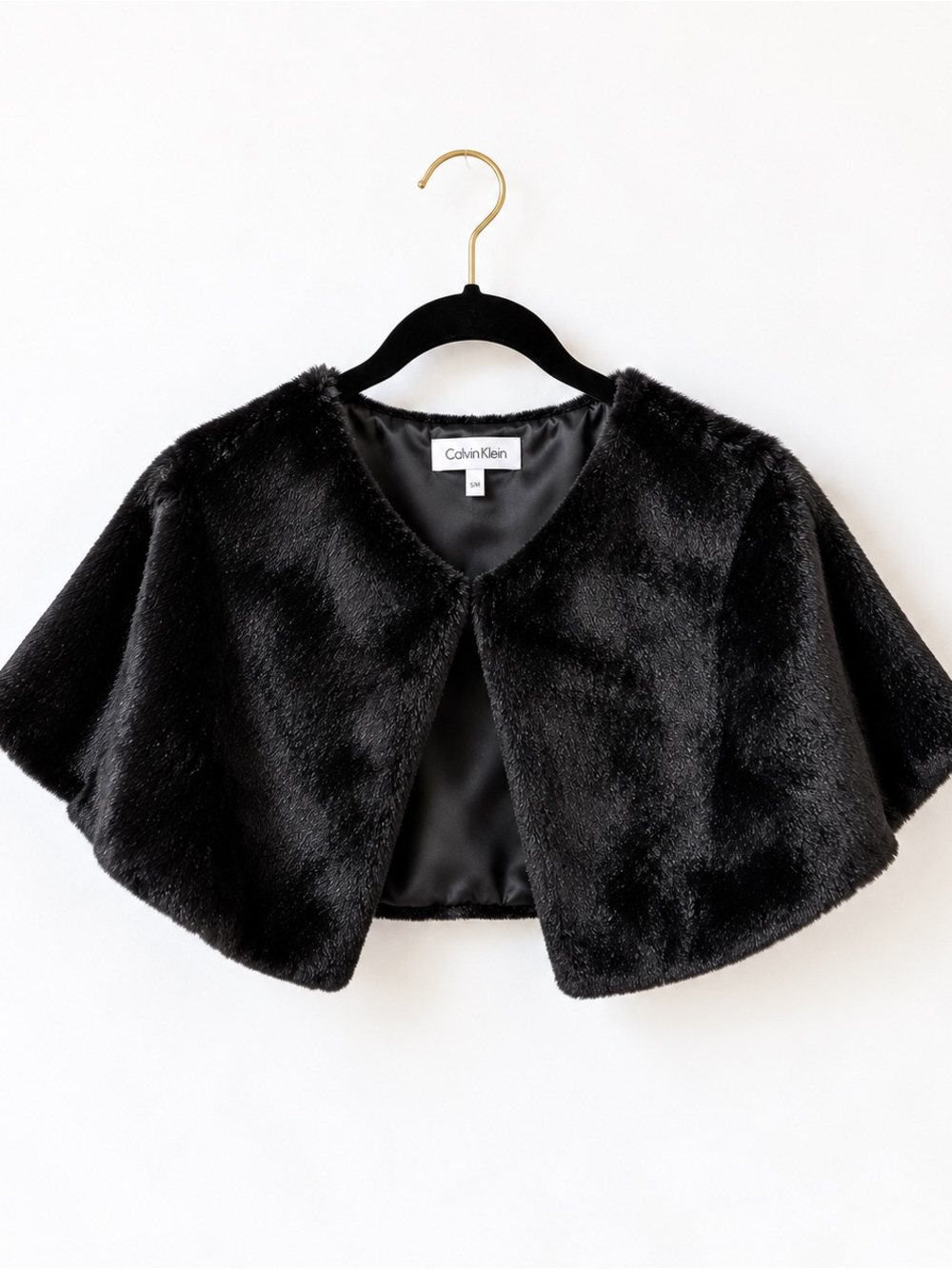 Calvin Klein Black Faux Fur Capelet Bolero Shrug S/M